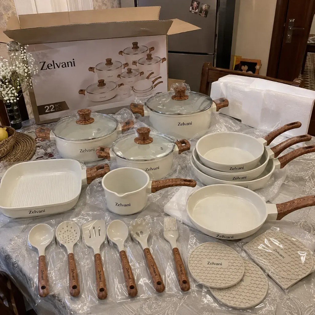 Zelvani complete cookware set with original packaging